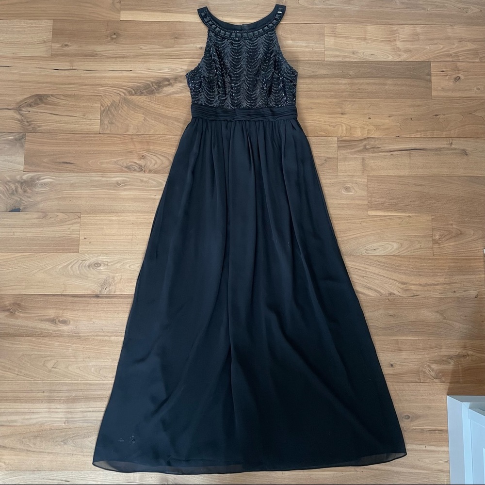 Love Point: Black Sequin & Studded Chiffon Empire Waist Formal Maxi Dress